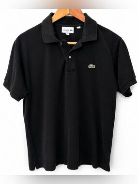 Lacoste Classic Fit Polo Shirt Black Men’s Large 100% Cotton Croc Logo 21.5x25